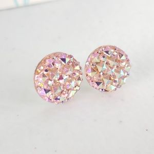 Pink Sparkle Acrylic Druzy Stud Earrings